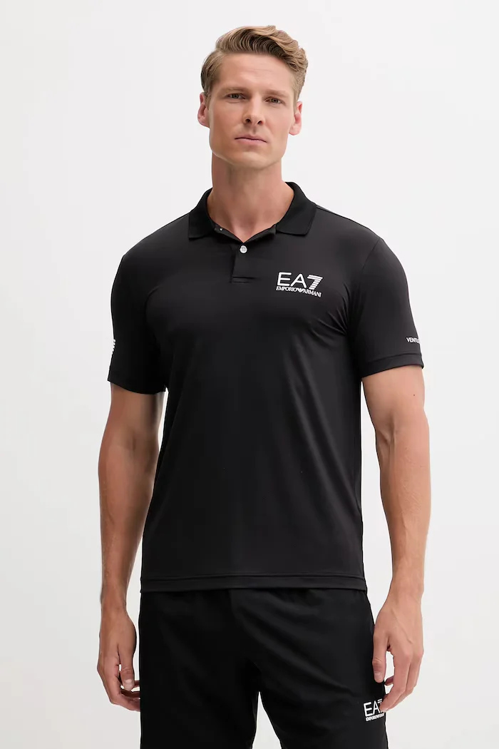EA7 Emporio Armani Тениска с яка в черно с принт