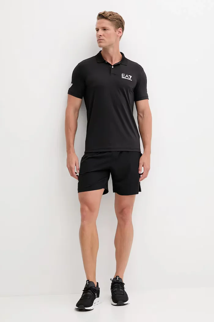 EA7 Emporio Armani Тениска с яка в черно с принт