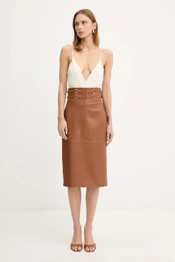Elisabetta Franchi Боди в бежово с изчистен дизайн BO01461E2