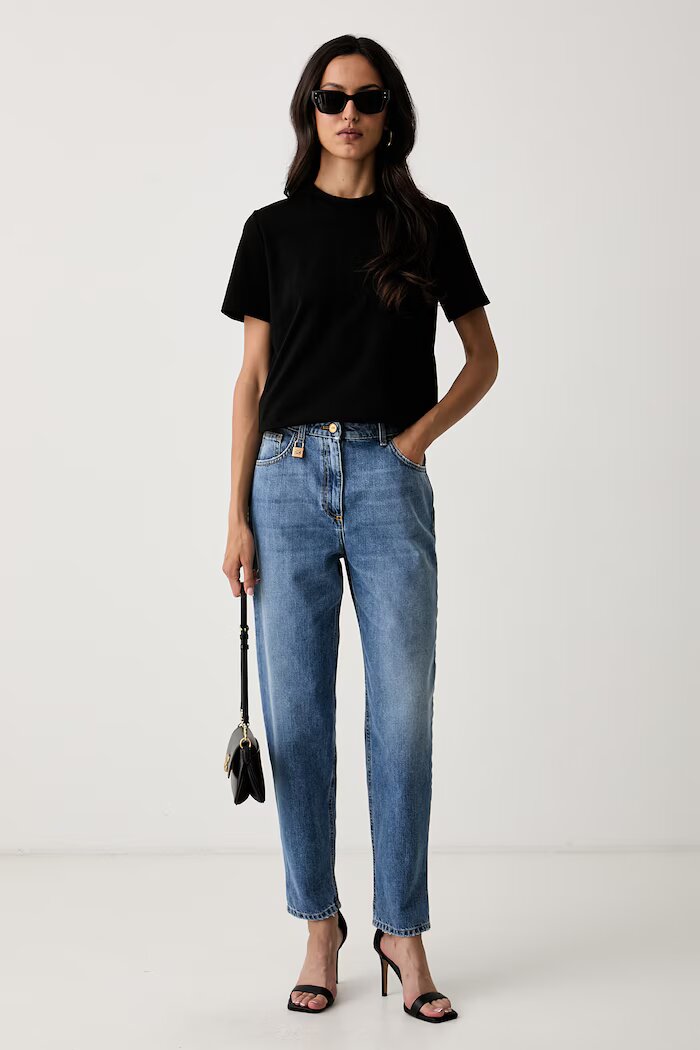 Elisabetta Franchi дънки relaxed fit дамски сини PJ14D66E2