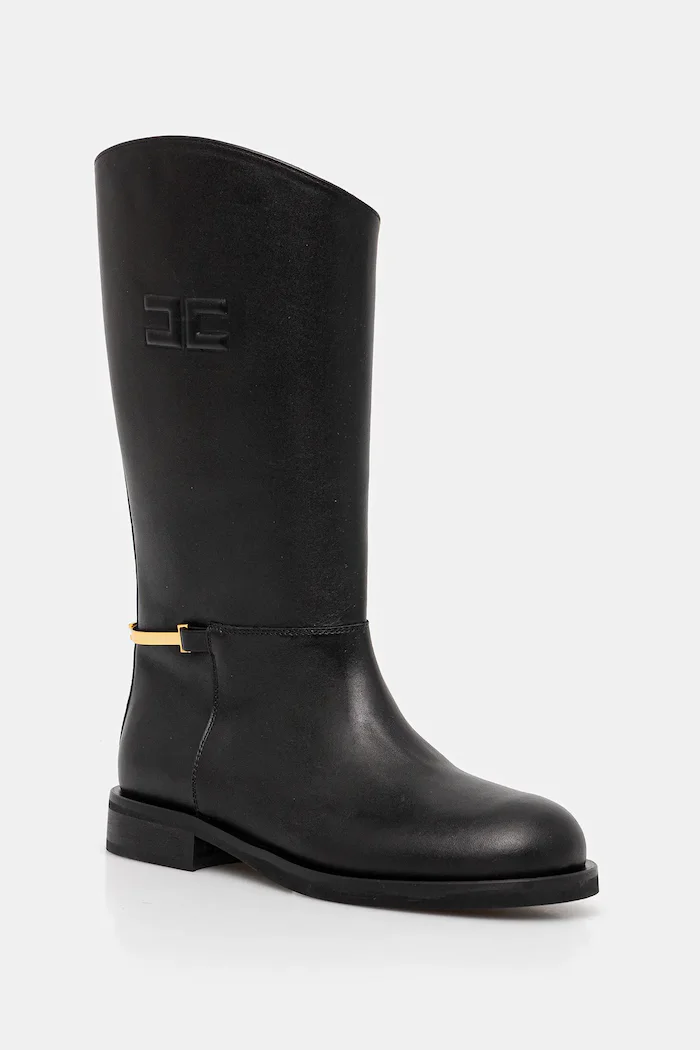 Elisabetta Franchi Детски кожени ботуши в черно F4A6-E0449
