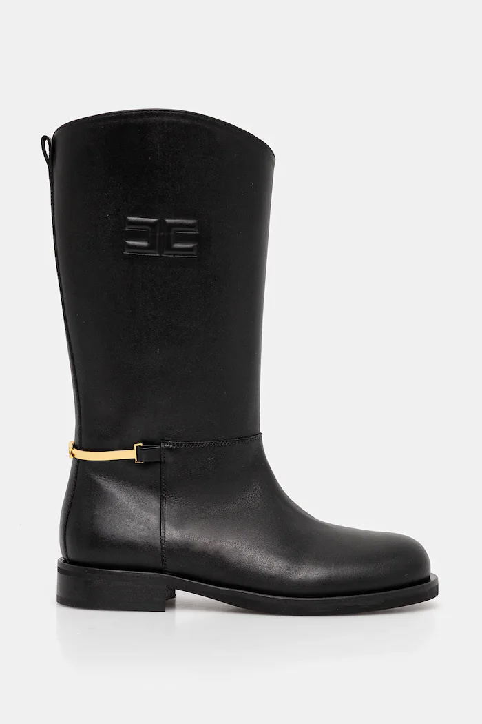 Elisabetta Franchi Детски кожени ботуши в черно F4A6-E0449