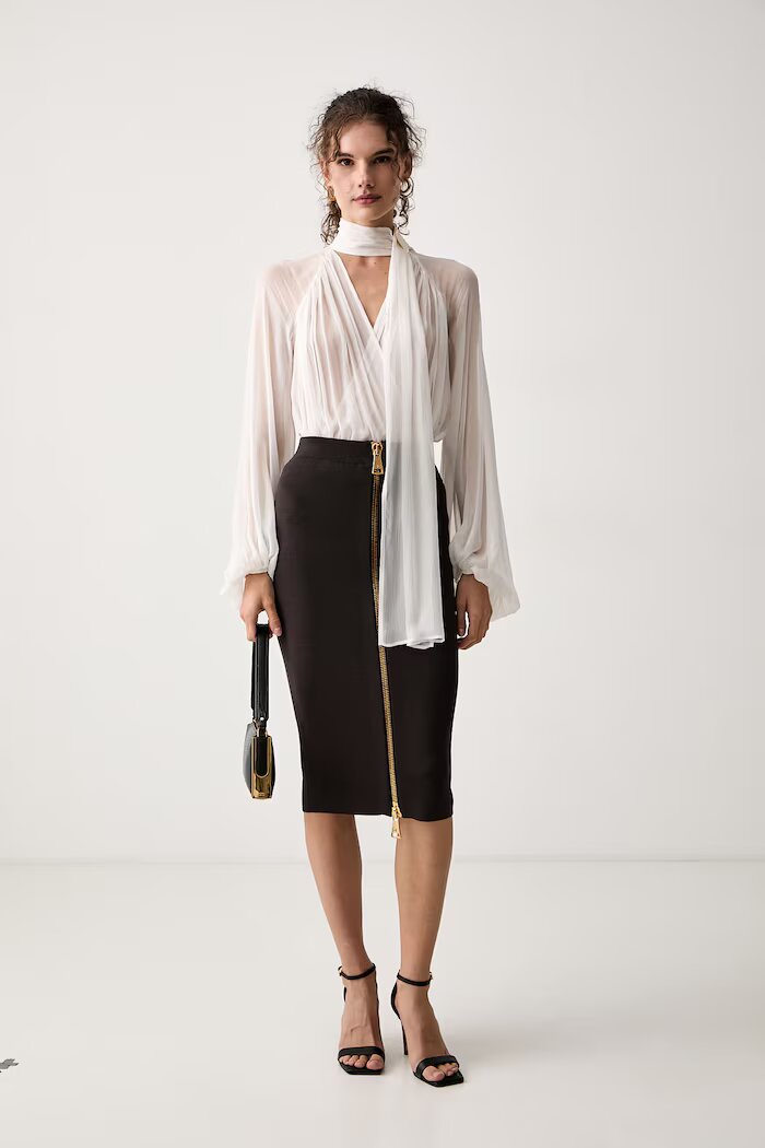 Elisabetta Franchi пола тип молив с вискоза кафява GK28B66E2