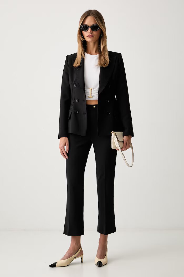 Elisabetta Franchi сако с двуредно закопчаване дамско черно GI25766E2