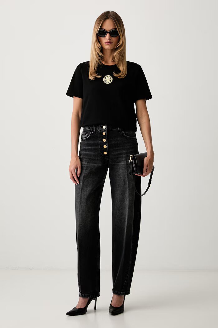 Elisabetta Franchi тениска дамска от памук черна MA00866E2