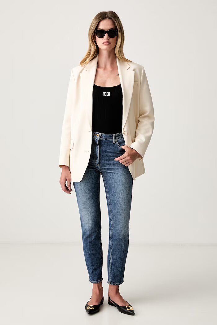 Elisabetta Franchi топ дамски с вълна черен TK03B66E2