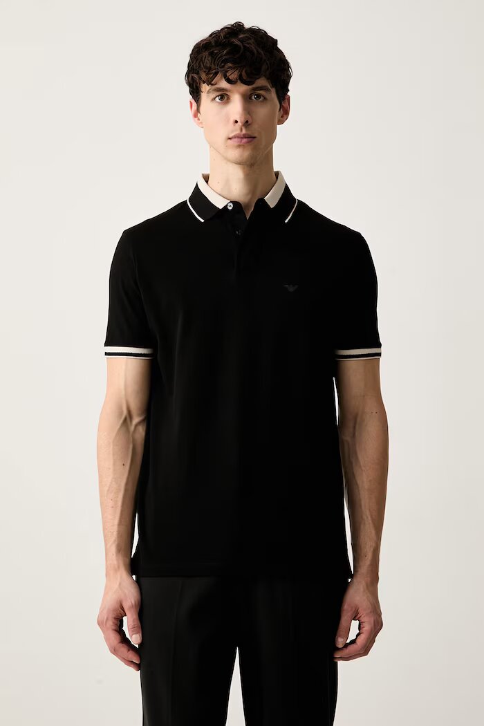 Emporio Armani тениска с яка мъжка от памук черна EM006625 AF12955