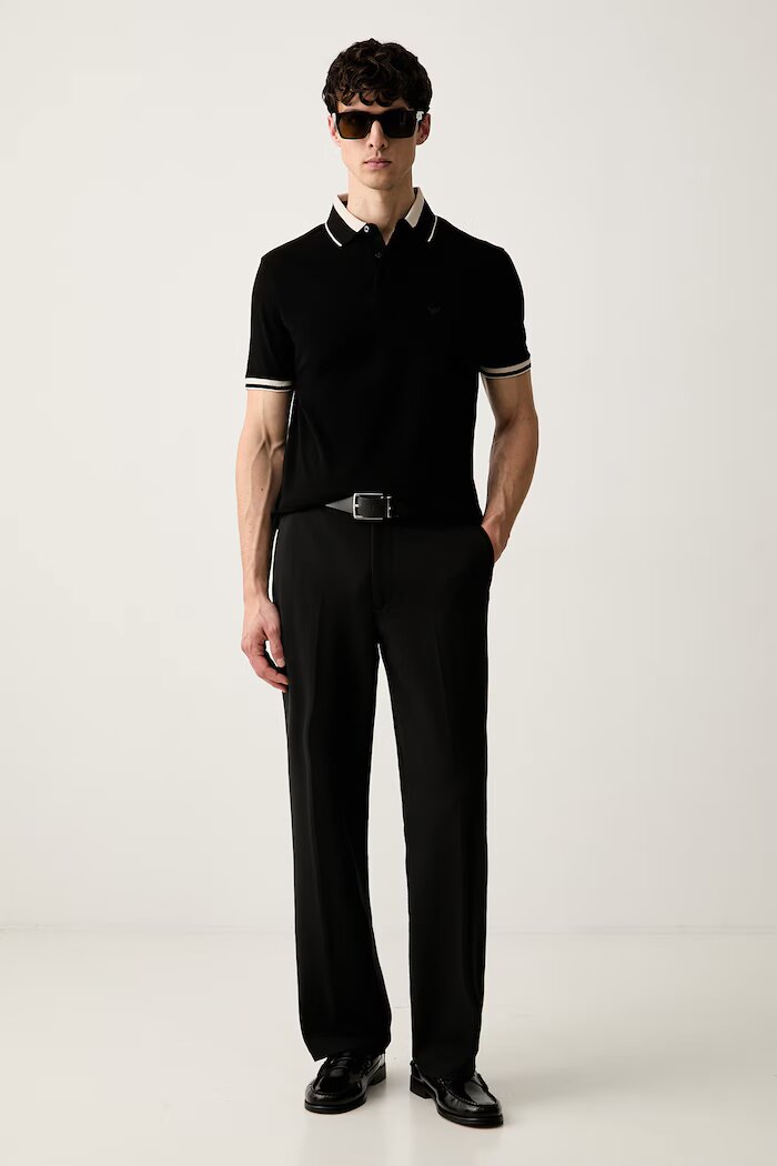 Emporio Armani тениска с яка мъжка от памук черна EM006625 AF12955