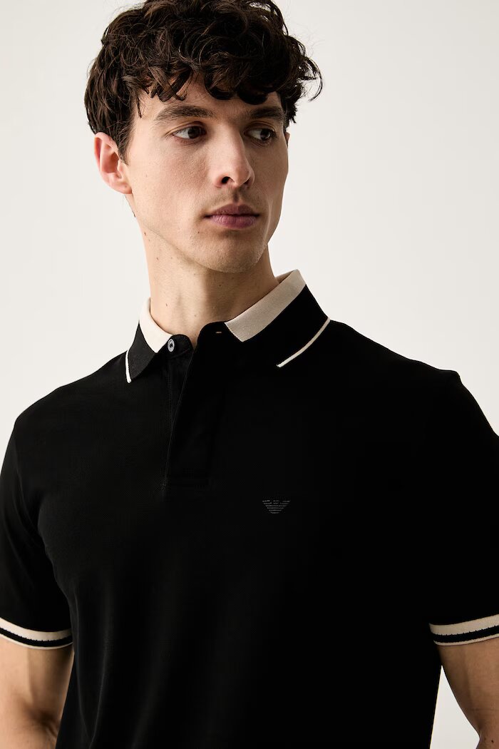 Emporio Armani тениска с яка мъжка от памук черна EM006625 AF12955