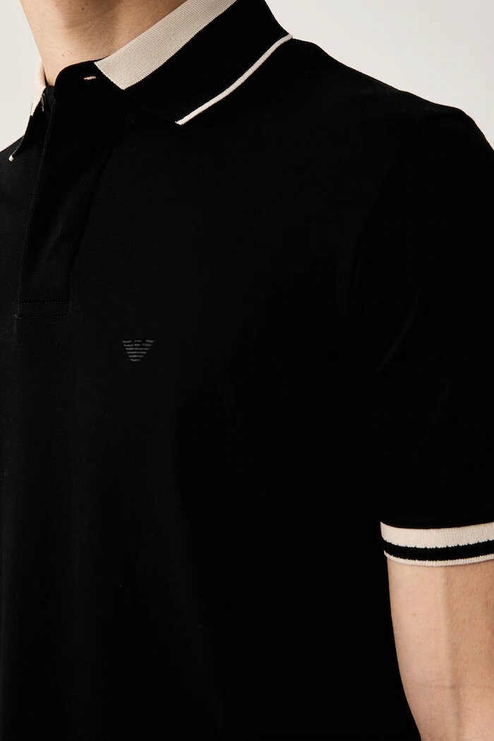 Emporio Armani тениска с яка мъжка от памук черна EM006625 AF12955