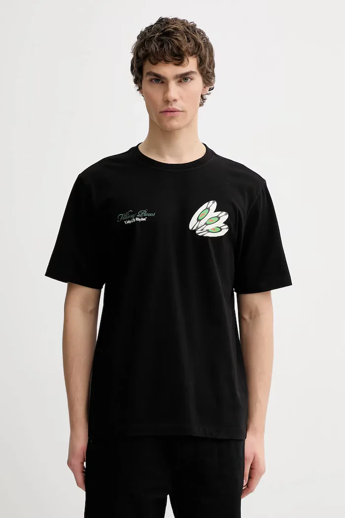 Filling Pieces Памучна тениска T-shirt DJ в черно с принт 422520500241