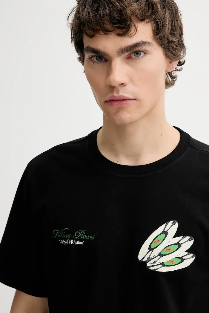 Filling Pieces Памучна тениска T-shirt DJ в черно с принт 422520500241