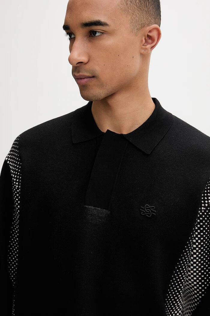 Filling Pieces пуловер мъжки с вискоза Knit Shirt Rugby черен 422571500243