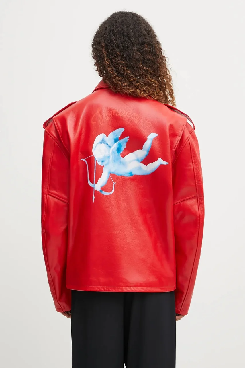 Fiorucci Кожено яке Cupid Print Red Leather Aviator