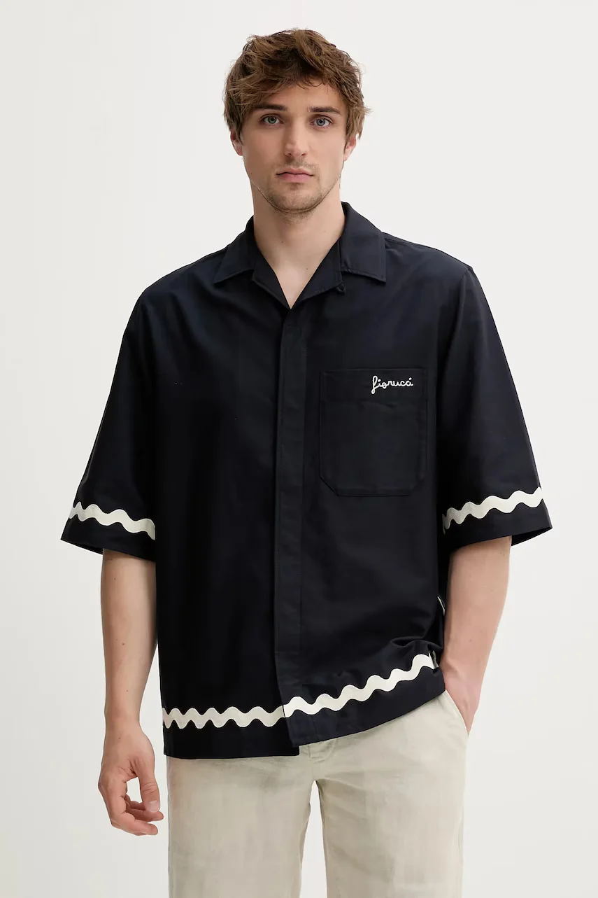 Fiorucci Памучна риза Wave Trim Logo Embroidered Bowling Shirt