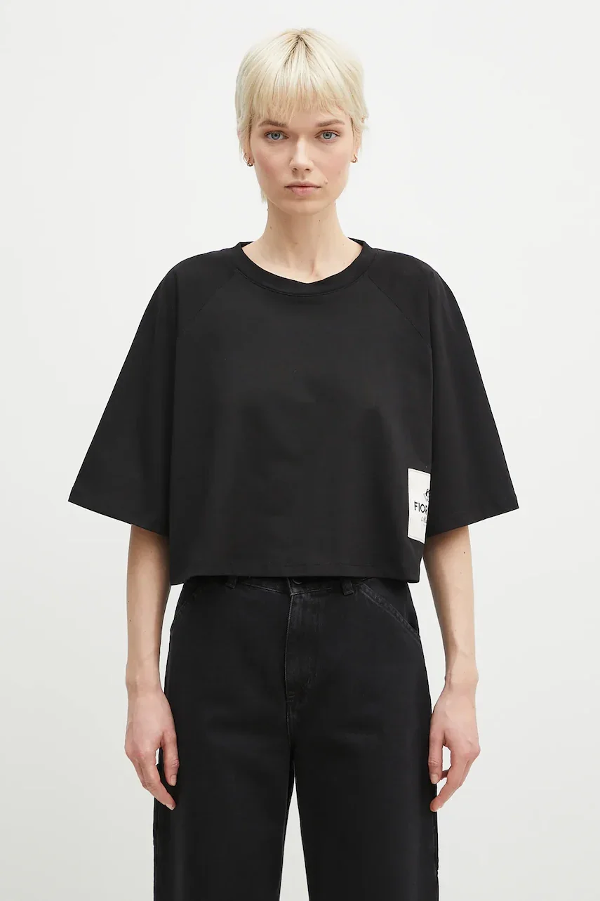 Fiorucci Памучна тениска Logo Label Cropped Padded