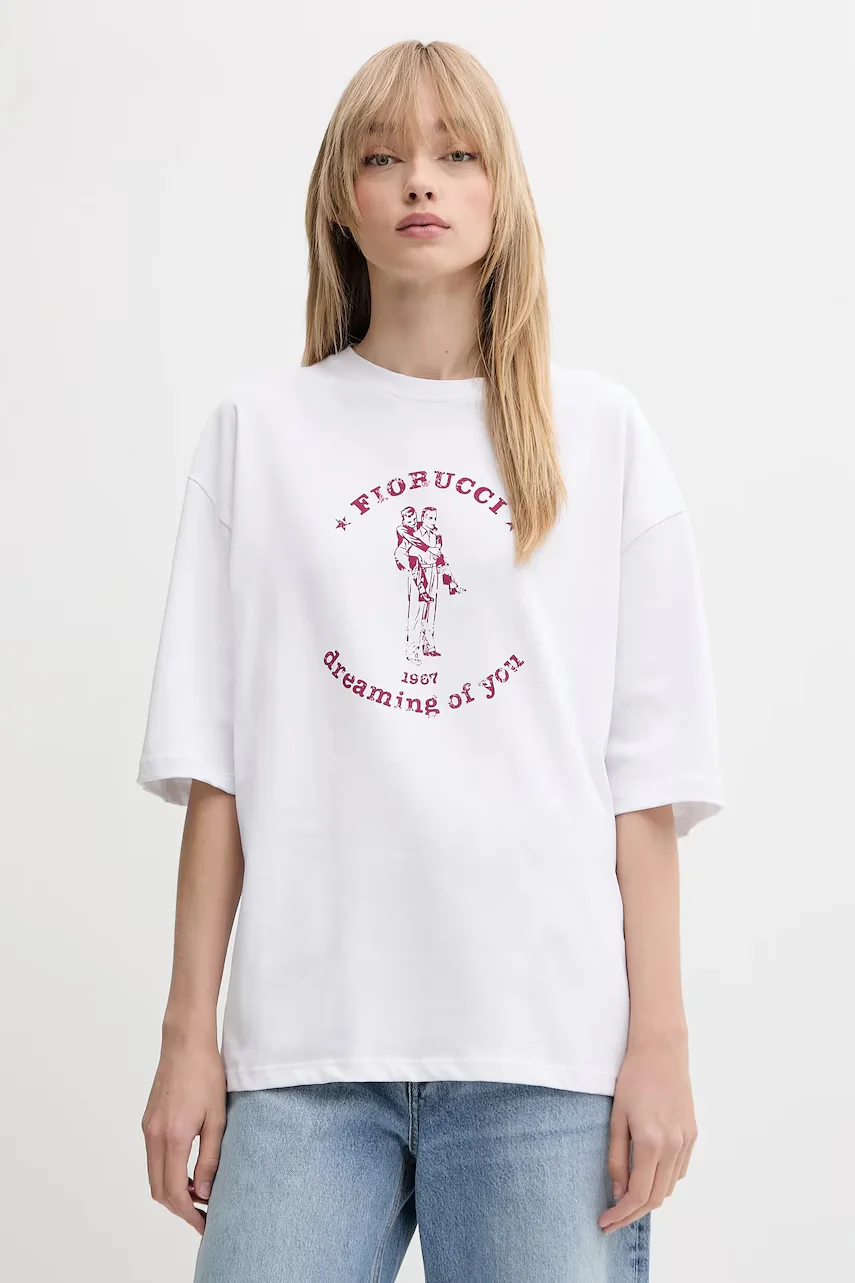 Fiorucci Памучна тениска White Dreaming of You Print Relaxed Fit T-Shirt
