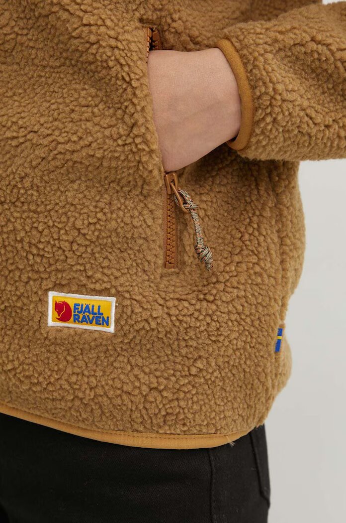 FjallRaven Поларен суичър Vardag Pile в кафяво с изчистен дизайн