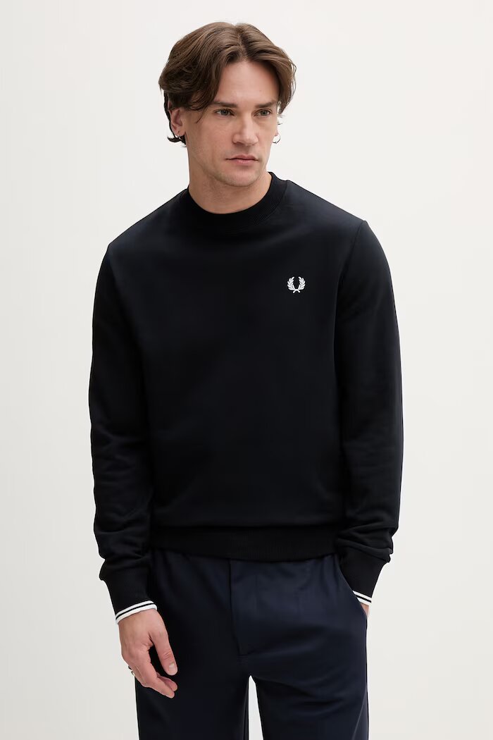 fred perry Памучен суичър Crew Neck Sweatshirt в тъмносиньо с апликация M7535.248