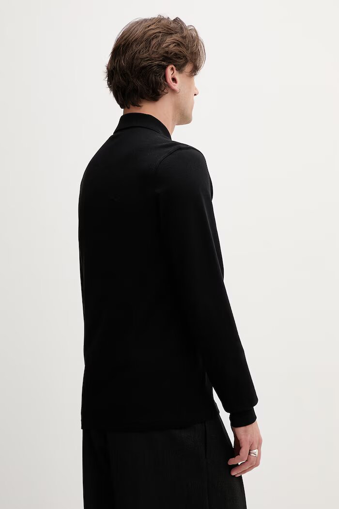 fred perry Памучна блуза с дълги ръкави в черно с изчистен дизайн M6006