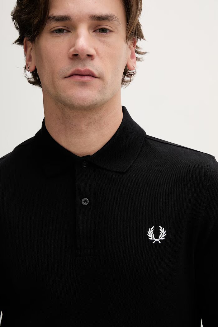 fred perry Памучна блуза с дълги ръкави в черно с изчистен дизайн M6006