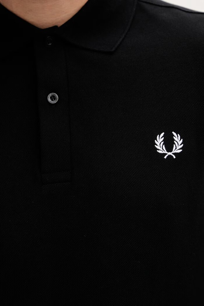 fred perry Памучна блуза с дълги ръкави в черно с изчистен дизайн M6006