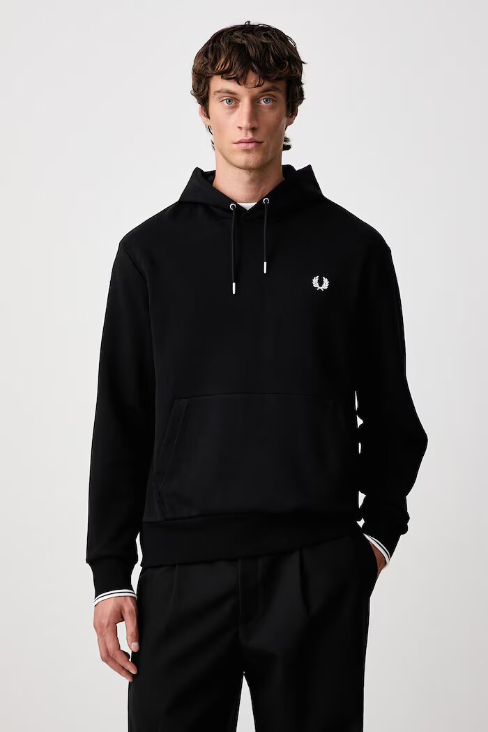fred perry суичър с качулка мъжки от памук черен M3492