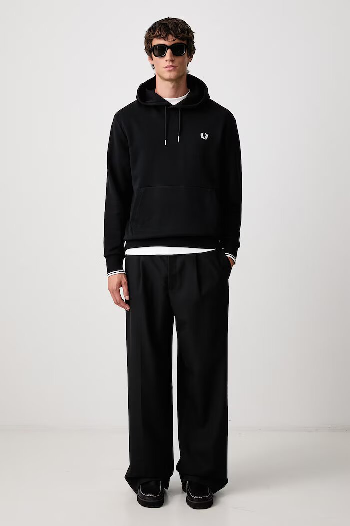 fred perry суичър с качулка мъжки от памук черен M3492