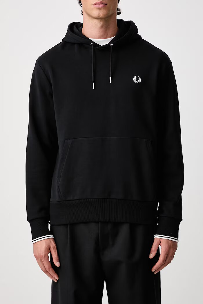 fred perry суичър с качулка мъжки от памук черен M3492