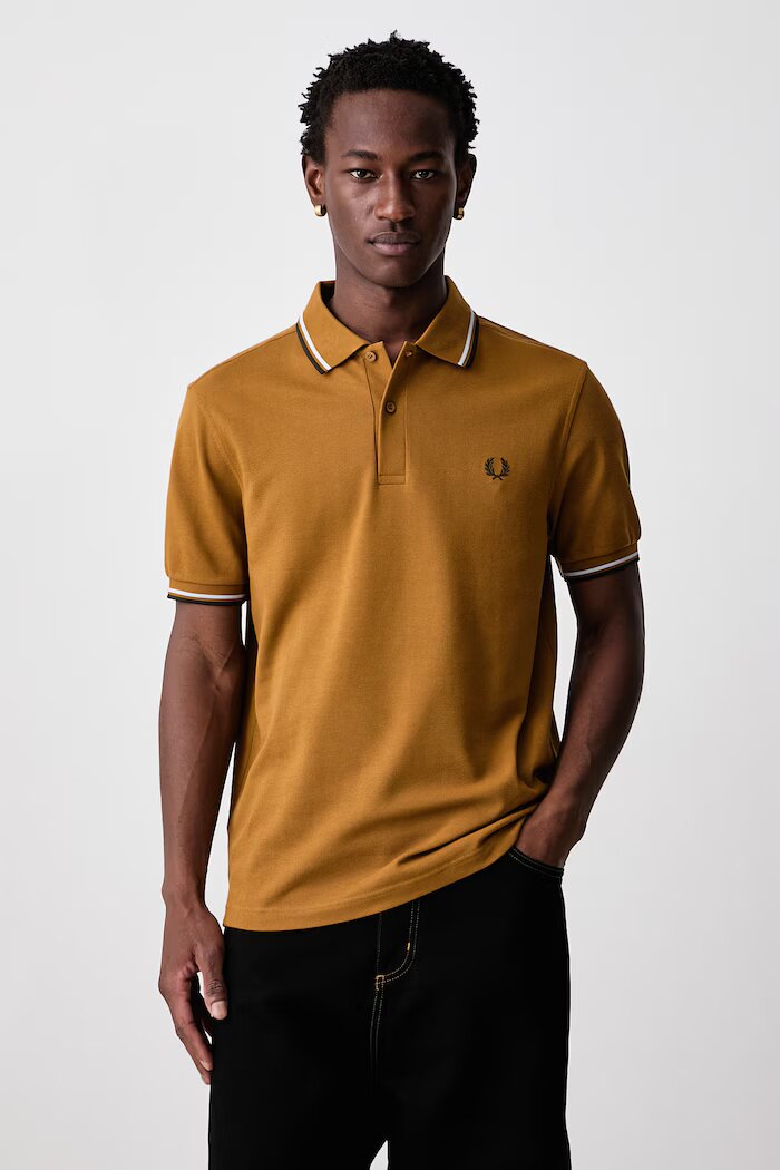 fred perry тениска с яка мъжка от памук кафява M3600