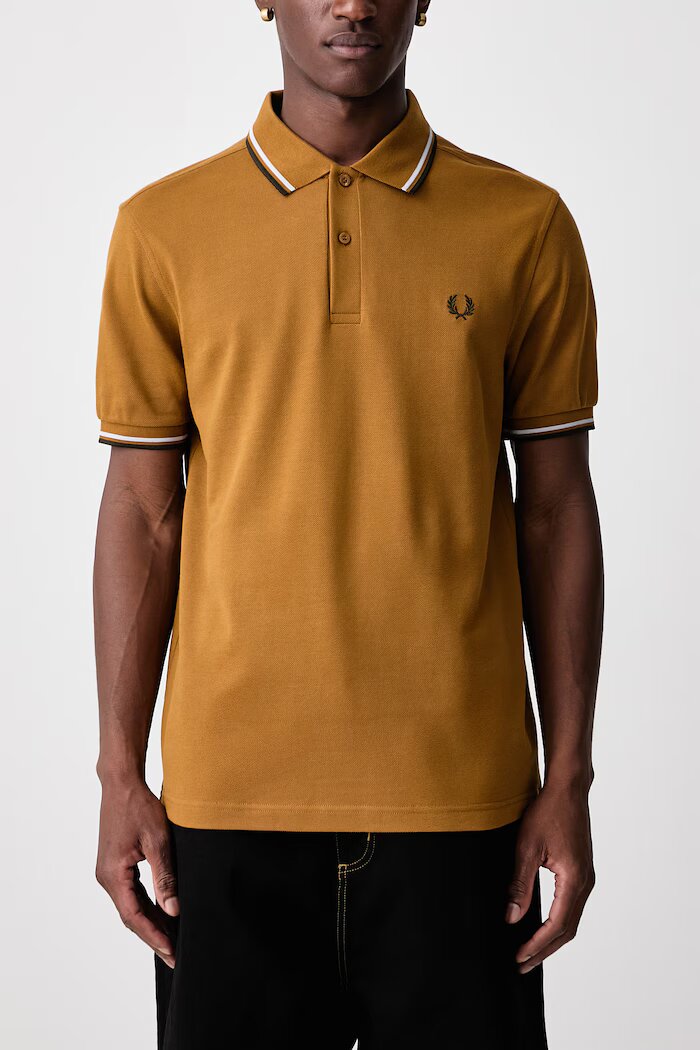 fred perry тениска с яка мъжка от памук кафява M3600