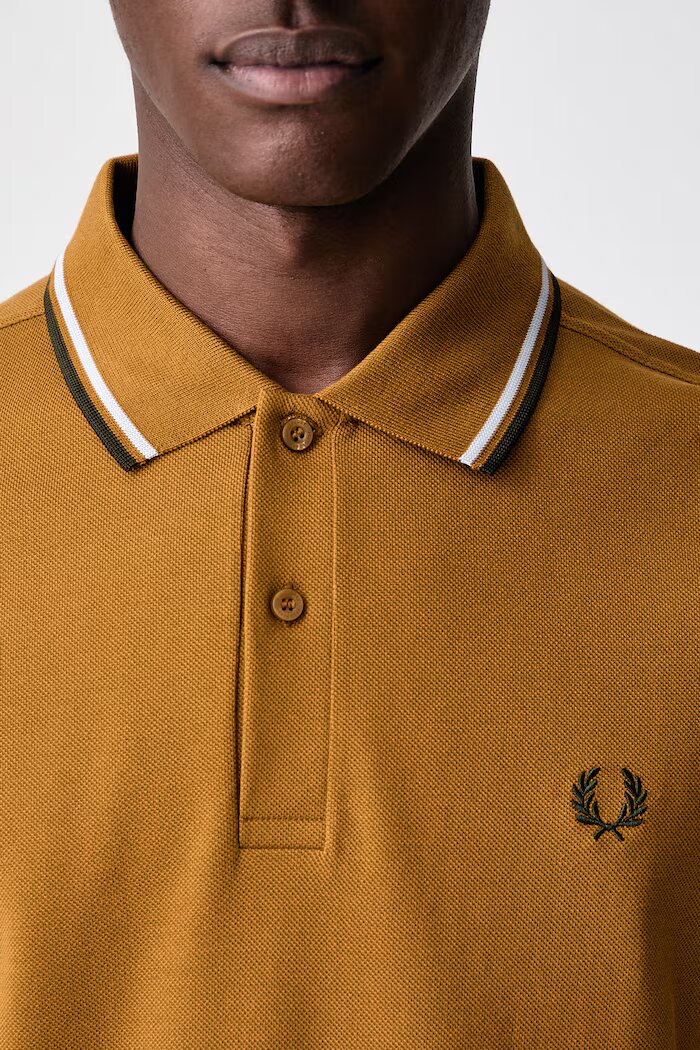 fred perry тениска с яка мъжка от памук кафява M3600