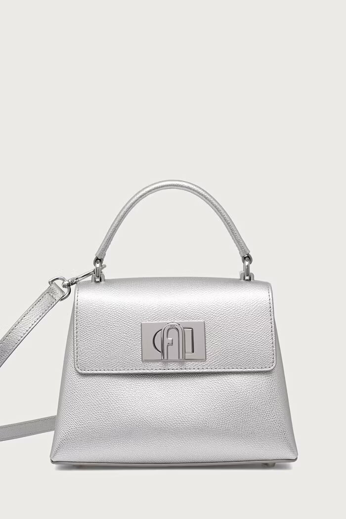 Furla чанта crossbody дамска от кожа 1927 Mini Top Handle сребърна WB00109.AMT000.Y3000