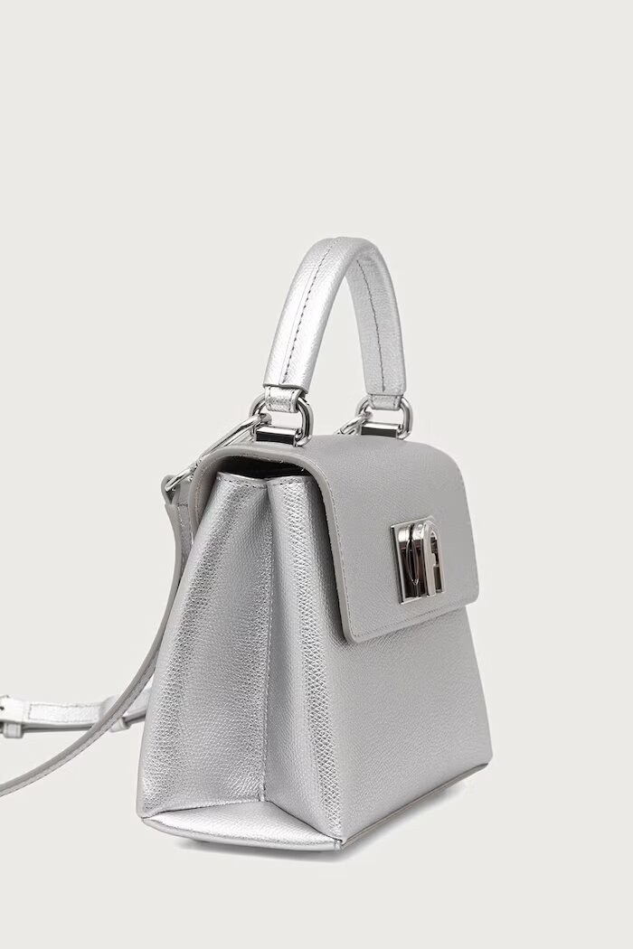 Furla чанта crossbody дамска от кожа 1927 Mini Top Handle сребърна WB00109.AMT000.Y3000