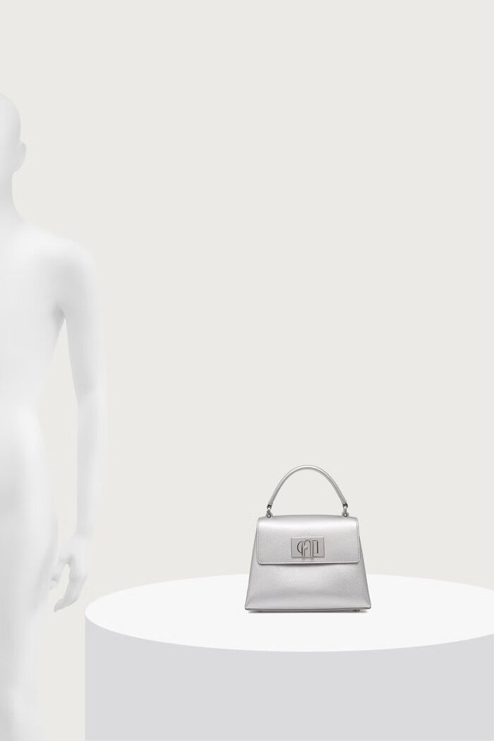 Furla чанта crossbody дамска от кожа 1927 Mini Top Handle сребърна WB00109.AMT000.Y3000