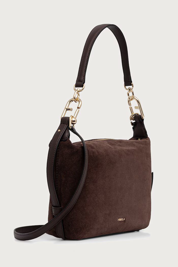 Furla чанта crossbody дамска от кожа Tonie Mini Hobo кафява WE00877.U10000.3244S