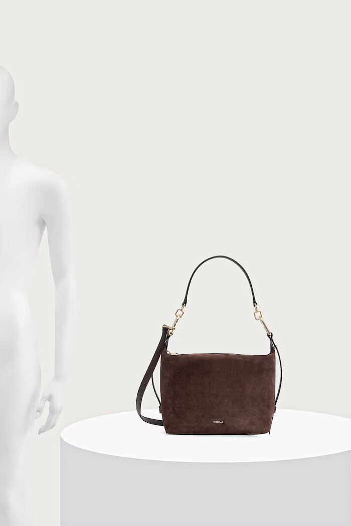 Furla чанта crossbody дамска от кожа Tonie Mini Hobo кафява WE00877.U10000.3244S