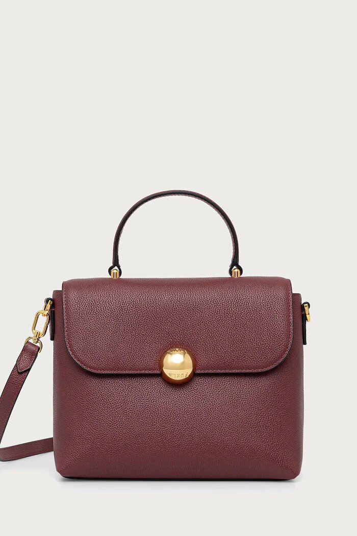Furla структурирана чанта дамска от кожа Moonlight S Top Handle бордо WB01882.BX3036.4908S