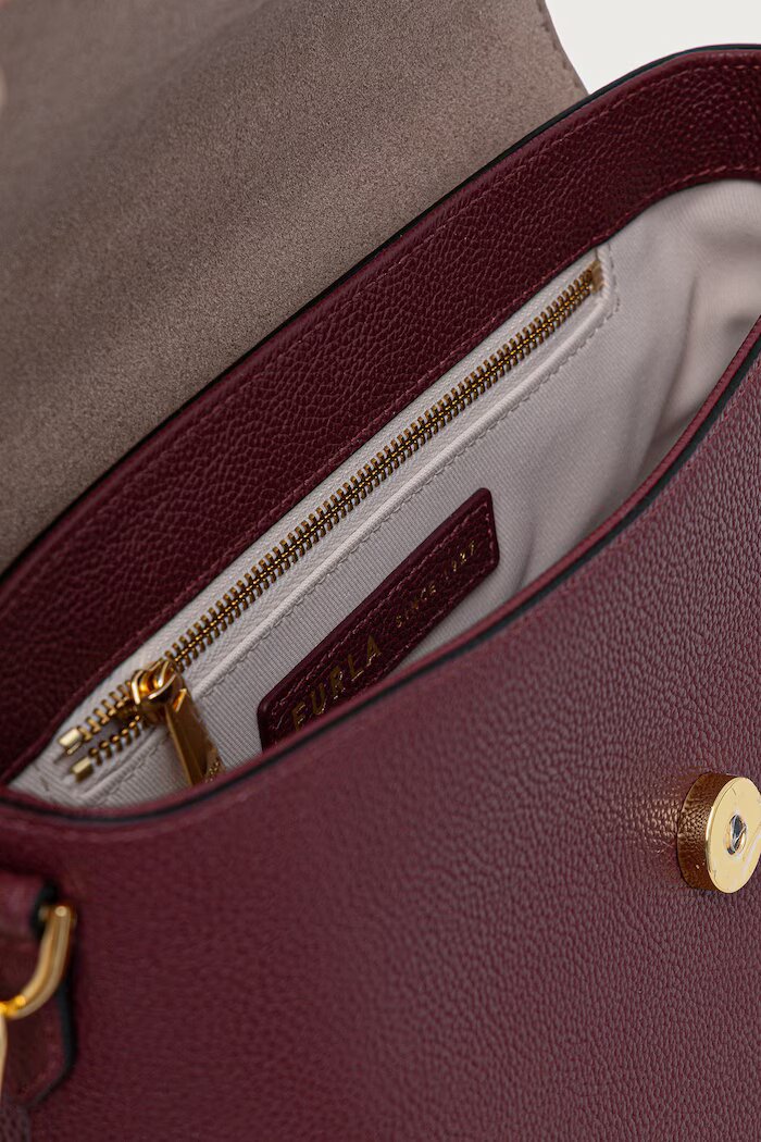 Furla структурирана чанта дамска от кожа Moonlight S Top Handle бордо WB01882.BX3036.4908S