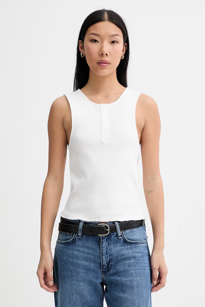G-STAR топ дамски от памук с еластан Slim henley tank бежов D28740-E487