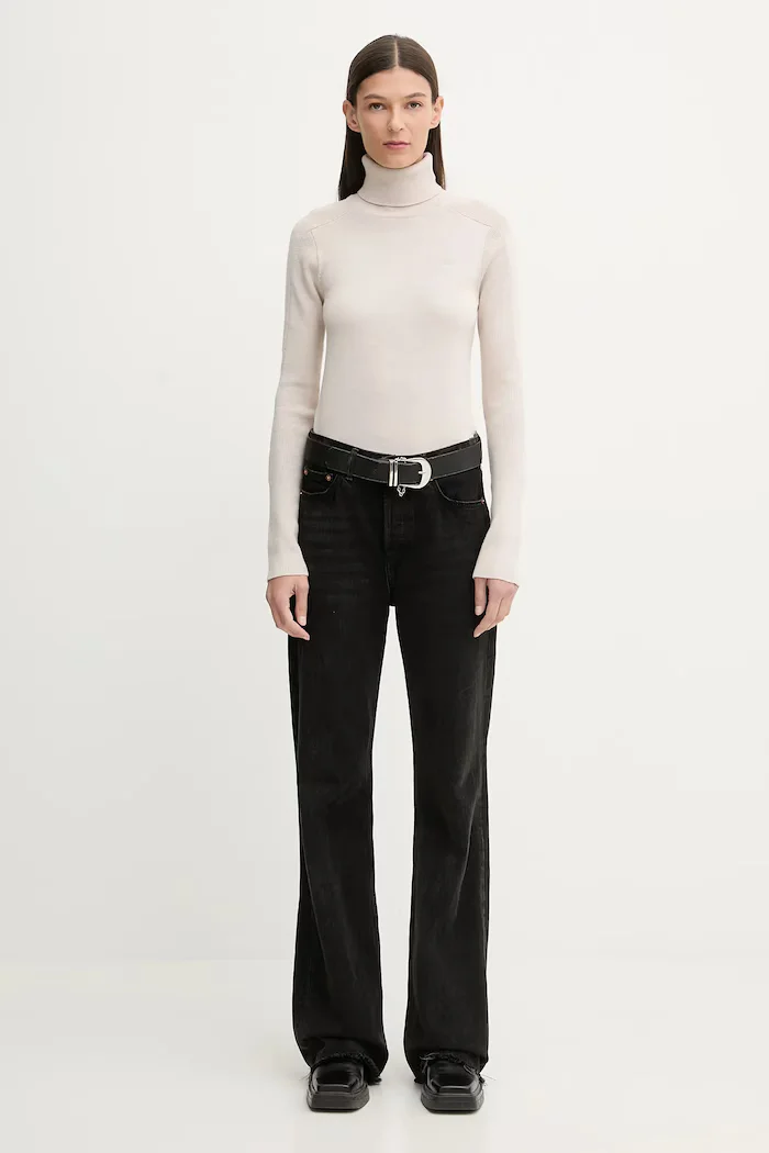 G-STAR Вълнен пуловер Core turtle slim knit в бежово от лека материя с поло D27713-B692