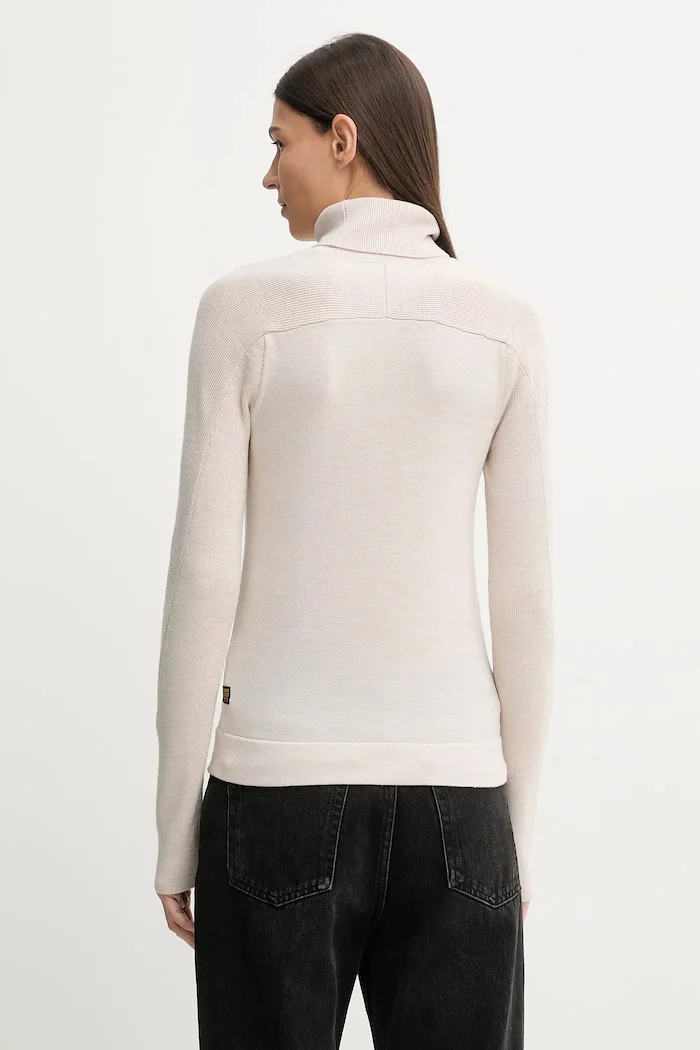 G-STAR Вълнен пуловер Core turtle slim knit в бежово от лека материя с поло D27713-B692