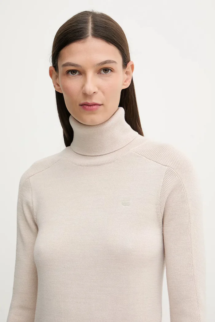 G-STAR Вълнен пуловер Core turtle slim knit в бежово от лека материя с поло D27713-B692