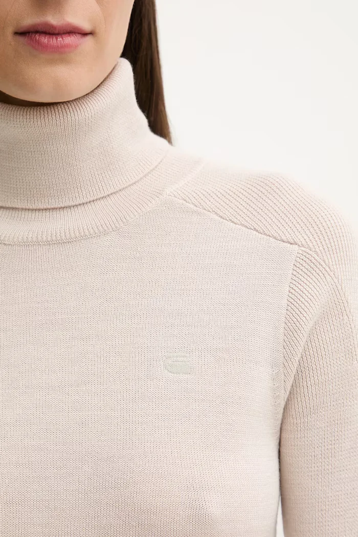 G-STAR Вълнен пуловер Core turtle slim knit в бежово от лека материя с поло D27713-B692