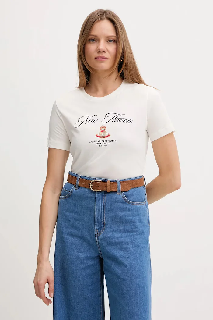 Gant Памучна тениска дамска в бежово 4202568