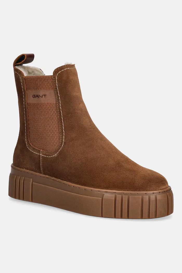 Gant Велурени боти челси Snowmont в кафяво с платформа с изолация 31553098