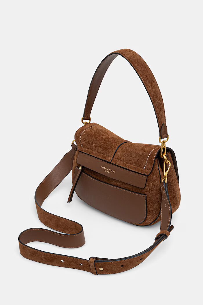 GIANNI CHIARINI чанта crossbody дамска от велур HELENA ROUND кафява BS 12618 CM-PL