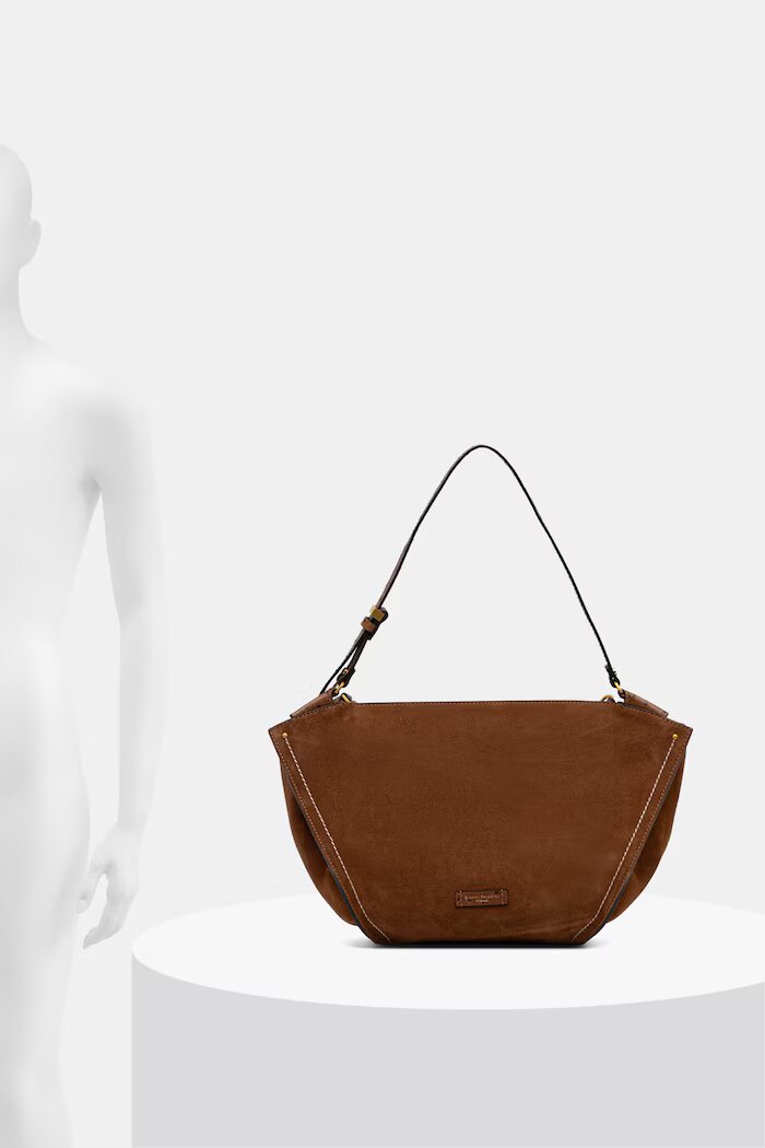 GIANNI CHIARINI чанта tote дамска от велур BLOOM кафява BS 12727 CM-STEMU