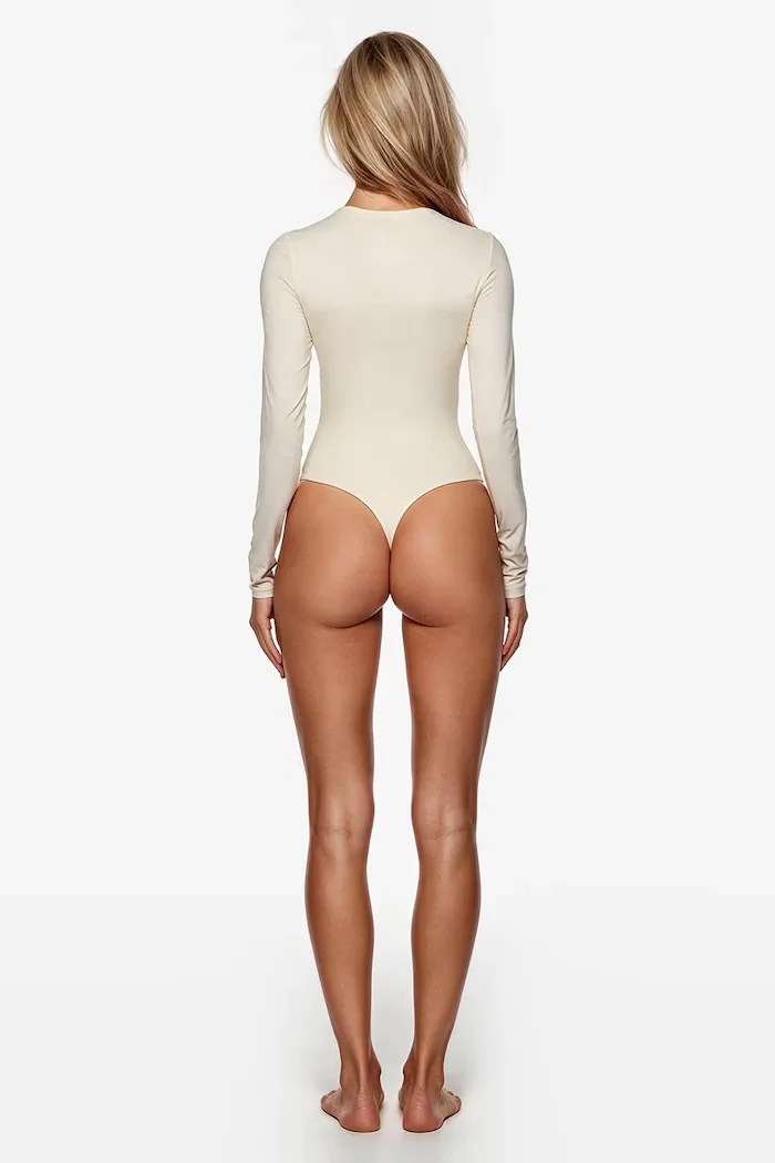 god save queens боди дамско LONG SLEEVE CREW-NECK BODYSUIT бежово GSQ-139-371