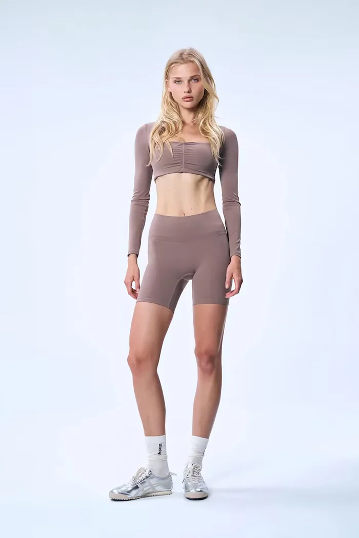 god save queens къс клин дамски BIKER SHORTS кафяв с висока талия GSQ-144-352